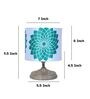 Circular Mangowood Table Lamp with Dahlia Floral Print Satin Shade