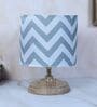 Circular Mangowood Table Lamp with Maze Print Satin Shade