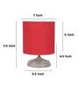 Circular Mangowood Table Lamp with Red Cotton Shade