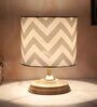Circular Mangowood Table Lamp with Maze Print Satin Shade