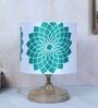 Circular Mangowood Table Lamp with Dahlia Floral Print Satin Shade