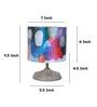 Circular Mangowood Table Lamp with Abstract Print Satin Shade