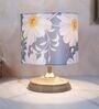 Circular Mangowood Table Lamp with Narcissue Floral Print Satin Shade