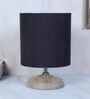 Circular Mangowood Table Lamp with Black Cotton Shade