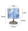Circular Mangowood Table Lamp with Narcissue Floral Print Satin Shade