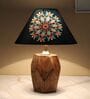 Diamondcut Mangowood Table Lamp with French Floral Print Satin Shade