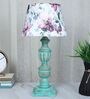 French Style Mangowood Table Lamp with Cobra Saffron Print Satin Shade