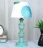 French Style Mangowood Table Lamp with Dahlia Floral Print Satin Shade