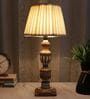 French Style Mangowood Table Lamp with Off White Satin Shade