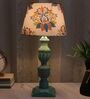French Style Mangowood Table Lamp with English Oak Print Satin Shade
