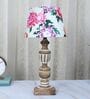 French Style Mangowood Table Lamp with Carnation Print Satin Shade
