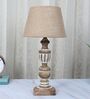French Mangowood Style Table Lamp with Beige Jute Shade