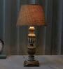 French Mangowood Style Table Lamp with Beige Jute Shade