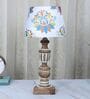French Style Mangowood Table Lamp with English Oak Print Satin Shade