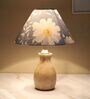 Pot Style Mangowood Table Lamp with Narcissue Floral Print Satin Shade