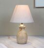 Pot Style Mangowood Table Lamp with Off White Cotton Shade
