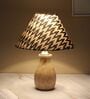 Pot Style Mangowood Table Lamp with Chevron Print Satin Shade