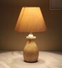 Pot Style Mangowood Table Lamp with Off White Cotton Shade