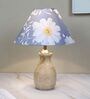 Pot Style Mangowood Table Lamp with Narcissue Floral Print Satin Shade
