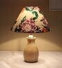 Pot Style Mangowood Table Lamp with Carnation Print Satin Shade