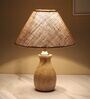 Pot Style Mangowood Table Lamp with Beige Jute Shade
