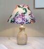 Pot Style Mangowood Table Lamp with Carnation Print Satin Shade