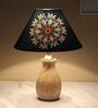 Pot Style Mangowood Table Lamp with Floral Satin Shade
