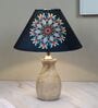 Pot Style Mangowood Table Lamp with Floral Satin Shade