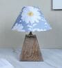 Pyramid Style Mangowood Table Lamp with Narcissue Floral Print Satin Shade