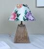 Pyramid Style Mangowood Table Lamp with Carnation Print Satin Shade