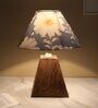 Pyramid Style Mangowood Table Lamp with Narcissue Floral Print Satin Shade
