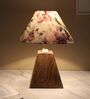 Pyramid Style Mangowood Table Lamp with Cobra Saffron Print Satin Shade