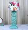 Rustic Aqua French Mangowood Table Lamp with Carnation Print Satin Shade
