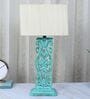 Rustic Aqua French Mangowood Table Lamp with Off White Cotton Shade