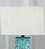 Rustic Aqua French Mangowood Table Lamp with Off White Cotton Shade