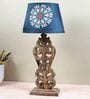 Rustic Brown French Mangowood Table Lamp with French Floral Print Satin Shade