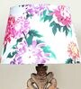 Rustic Brown French Mangowood Table Lamp with Carnation Print Satin Shade