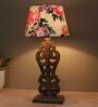 Rustic Brown French Mangowood Table Lamp with Carnation Print Satin Shade