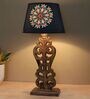 Rustic Brown French Mangowood Table Lamp with French Floral Print Satin Shade