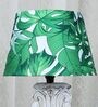 Rustic White French Mangowood Table Lamp with Palm Print Satin Shade