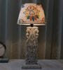 Rustic White French Mangowood Table Lamp with English Oak Print Satin Shade