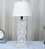 Rustic White French Mangowood Table Lamp with Off White Satin Shade