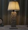 Rustic White French Mangowood Table Lamp with Off White Satin Shade