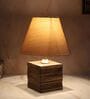 Square Block Style Mangowood Table Lamp with Off White Cotton Shade