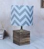 Square Block Style Mangowood Table Lamp with Maze Print Satin Shade