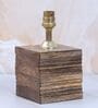 Square Block Style Mangowood Table Lamp with Off White Cotton Shade