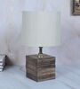 Square Block Style Mangowood Table Lamp with Off White Cotton Shade