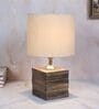 Square Block Style Mangowood Table Lamp with Off White Cotton Shade