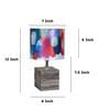 Square Block Style Mangowood Table Lamp with Abstract Print Satin Shade