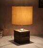 Square Block Style Mangowood Table Lamp with Off White Cotton Shade